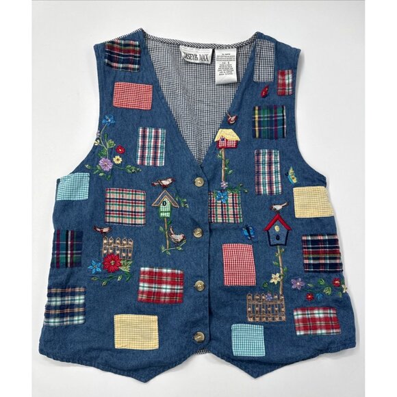 Vintage Casey Max Vest Womens Small Embroidered Floral Birds Garden Cottagecore - Picture 1 of 10